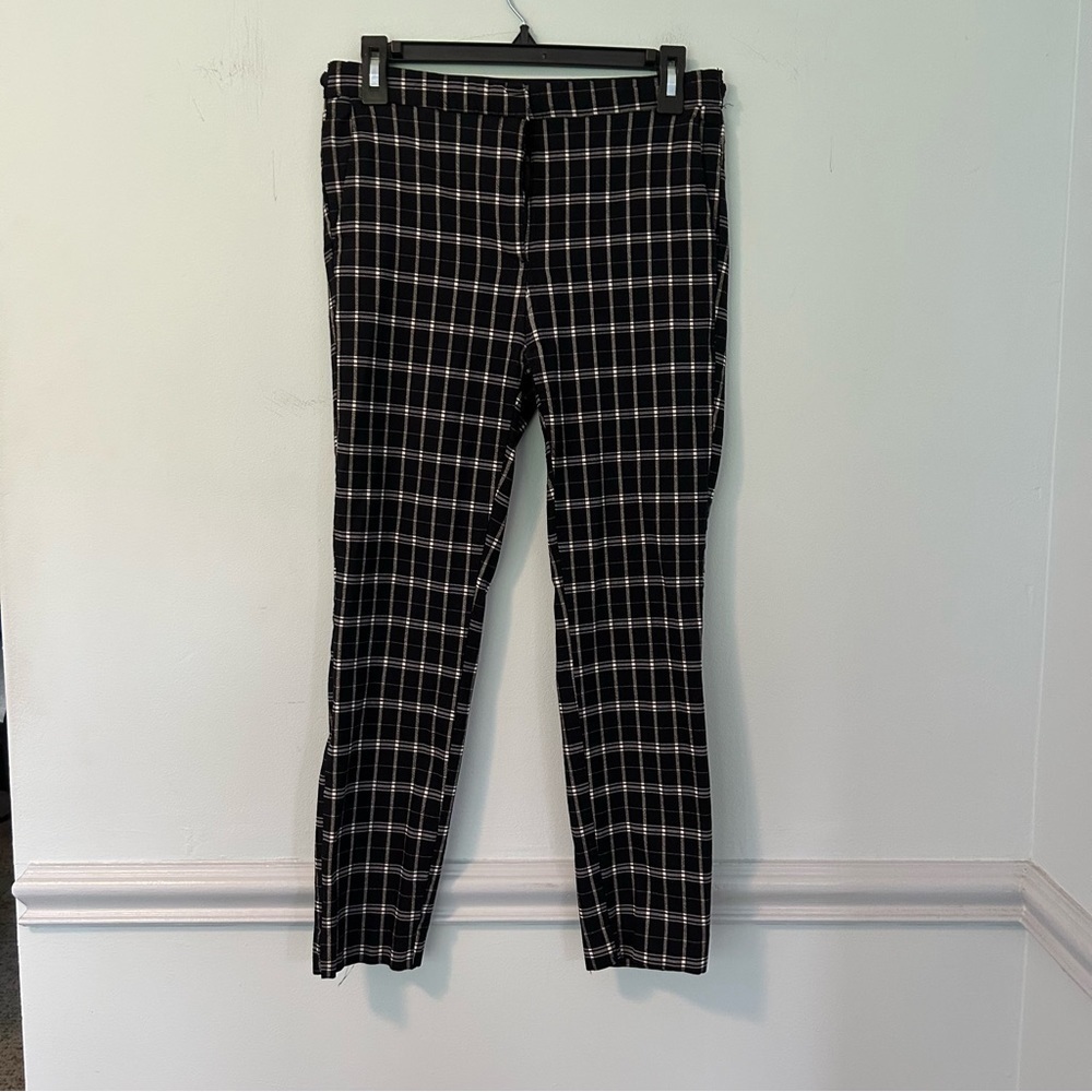 Zara Black & White Thick Plaid Elastic Waist Dress Pants Size XL